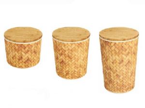 Disinn sempliċi tal-Bamboo Ħażna Set Set tal-Fibra tal-bambù Round Canister