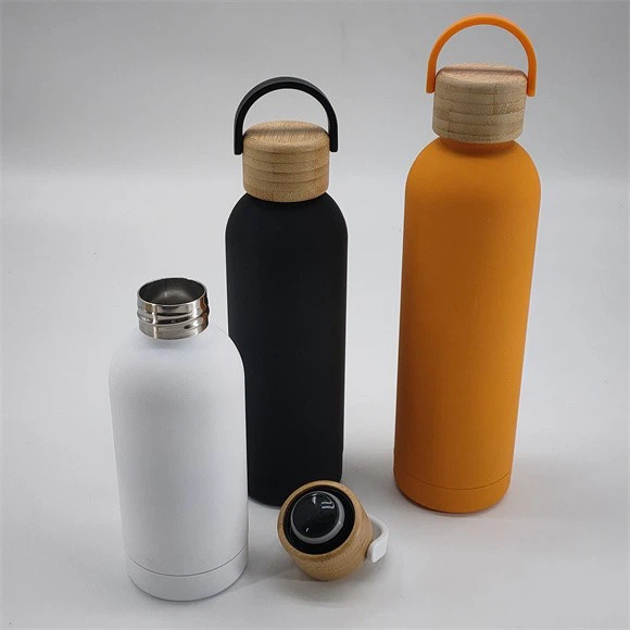Double Wall Insulated Thermos Water Bottle With Bamboo Lid