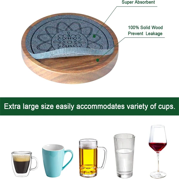 Wood Absorbent Drink Cup Coasters With Built-in Thickened Felt Pads