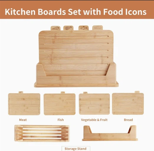 Wood Chopping Cutting Board Set With Holder